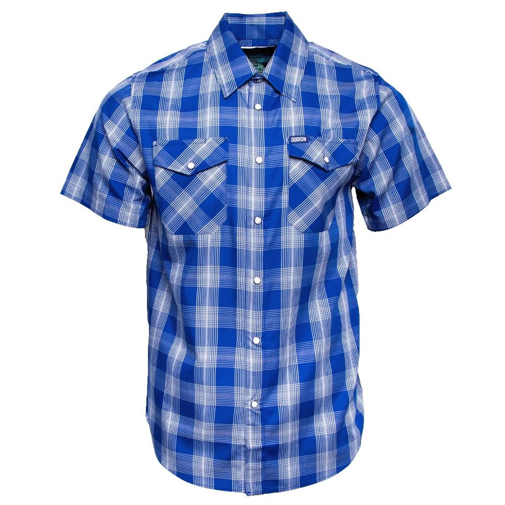 NWT Dixxon Flannel Pine Ave Avenue Blue & White Plaid Bamboo Pearl Snap Shirt